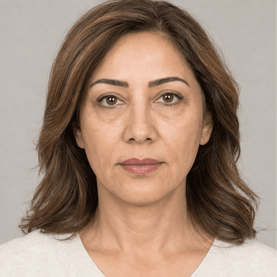 مقایسه شبیهسازیشده پلکها پیش و پس از بلفاروپلاستی محافظهکارانه، نمای قبل
