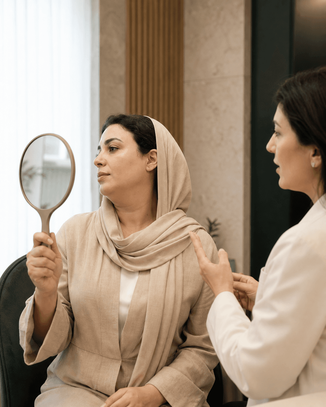 گفتوگوی مراجعهکننده و جراح درباره فرم غبغب و خط فک