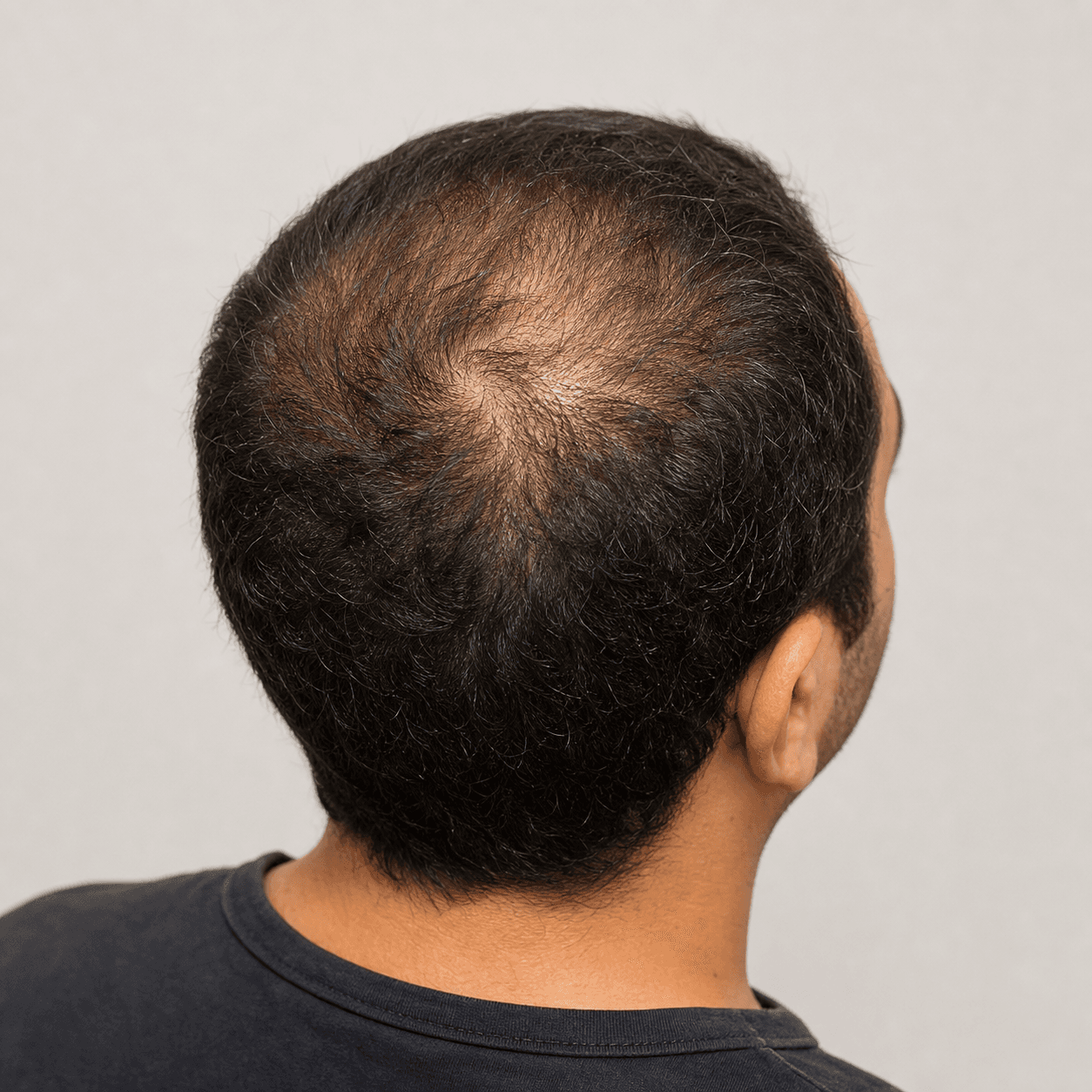 مقایسه شبیهسازیشده تغییر ملایم تراکم مو در ناحیه تاج سر، نمای قبل
