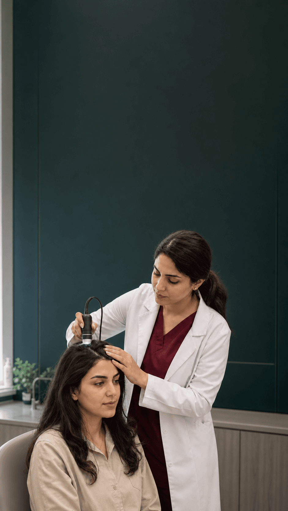 ارزیابی مو و پوست سر با دستگاه بررسی تخصصی
