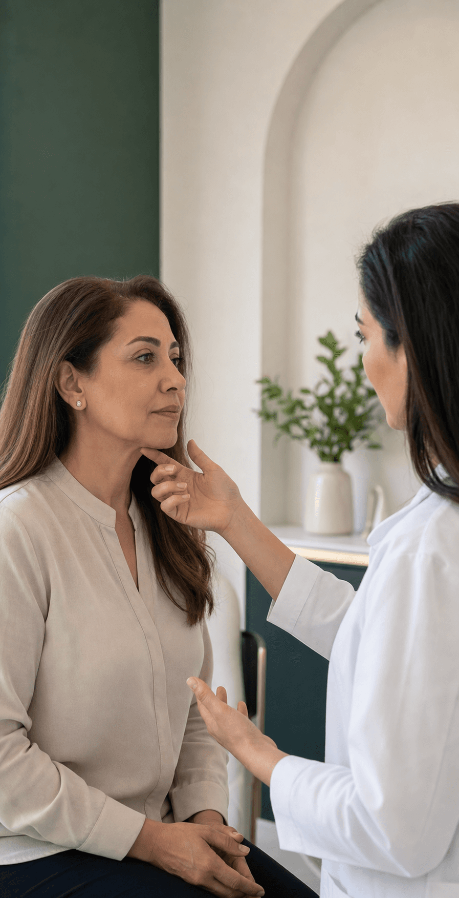 ارزیابی خط فک و افتادگی چهره در جلسه مشاوره لیفت با نخ